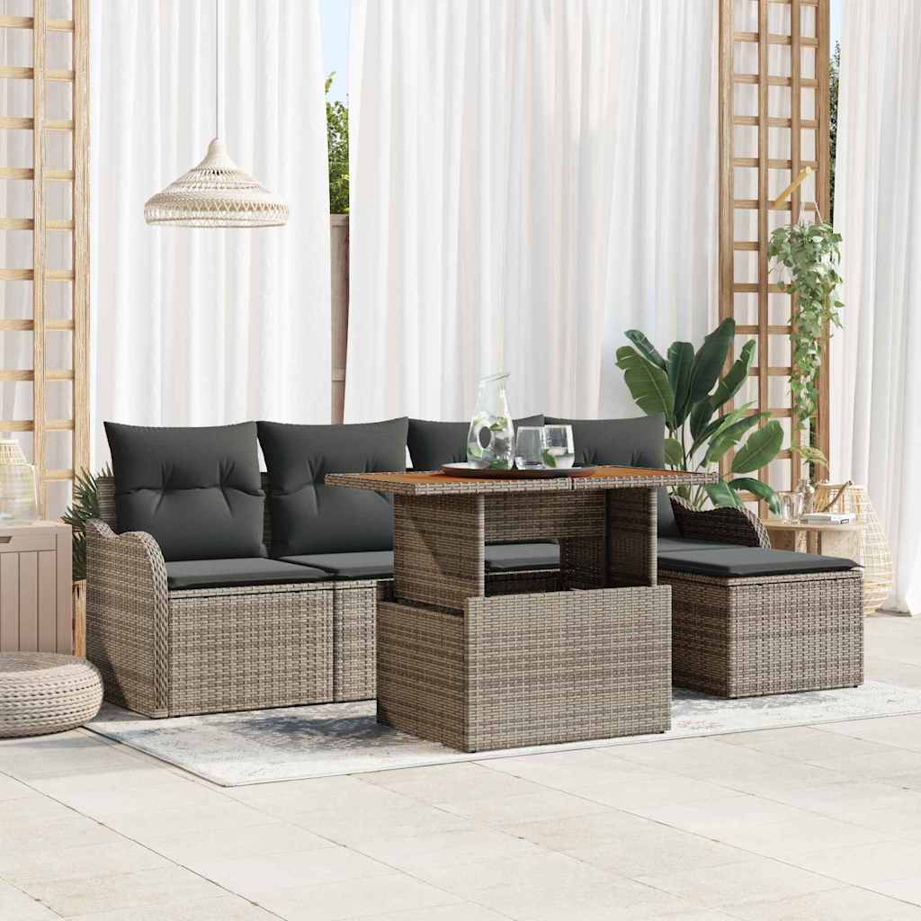 Garten-Sofa-Set 6 stk. Grau Poly Rattan