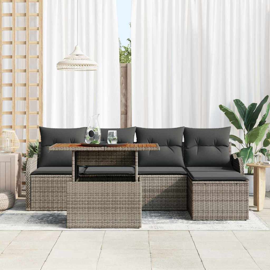 Garten-Sofa-Set 6 stk. Grau Poly Rattan