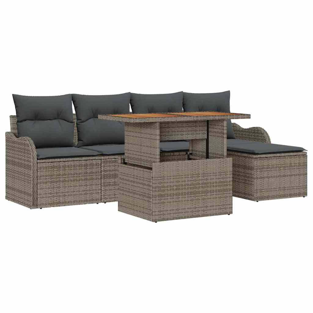 Garten-Sofa-Set 6 stk. Grau Poly Rattan