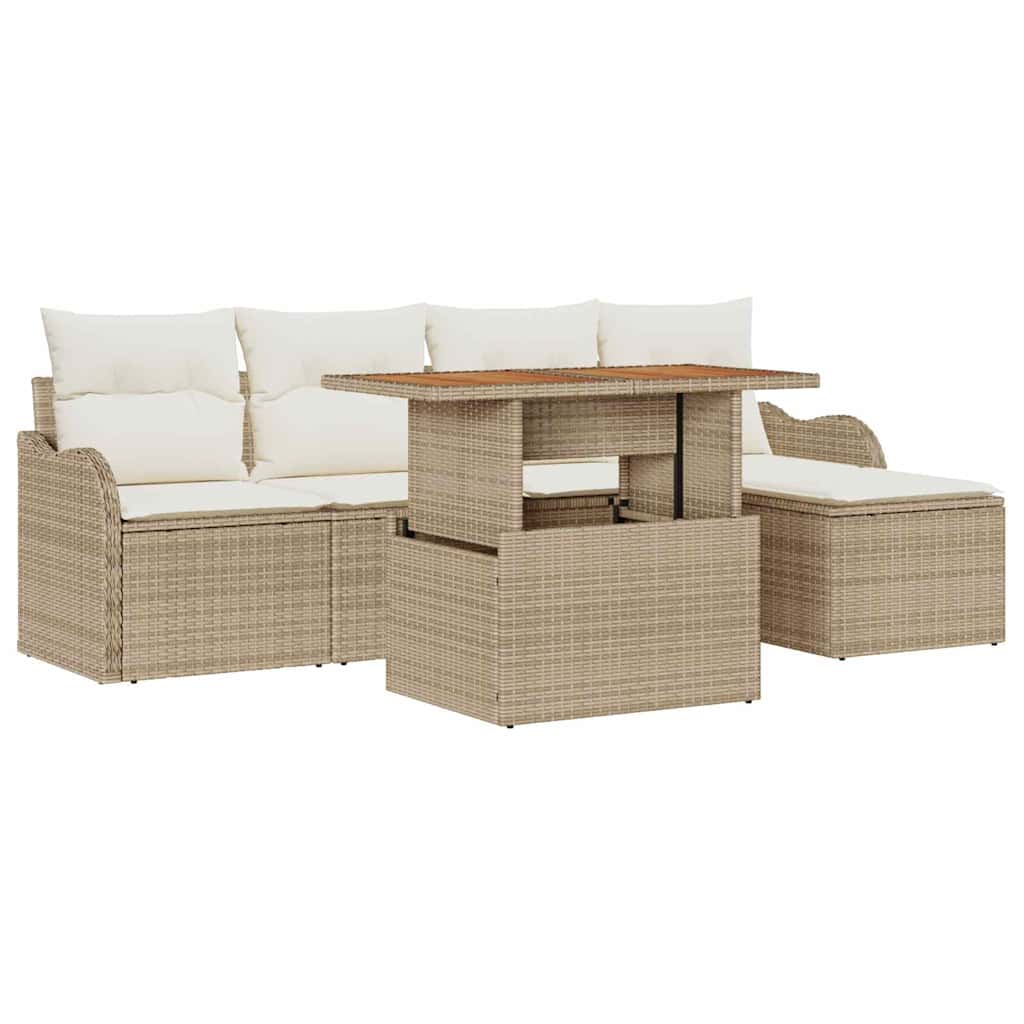 Garten-Sofa-Set 6 stk. Beige Poly Rattan