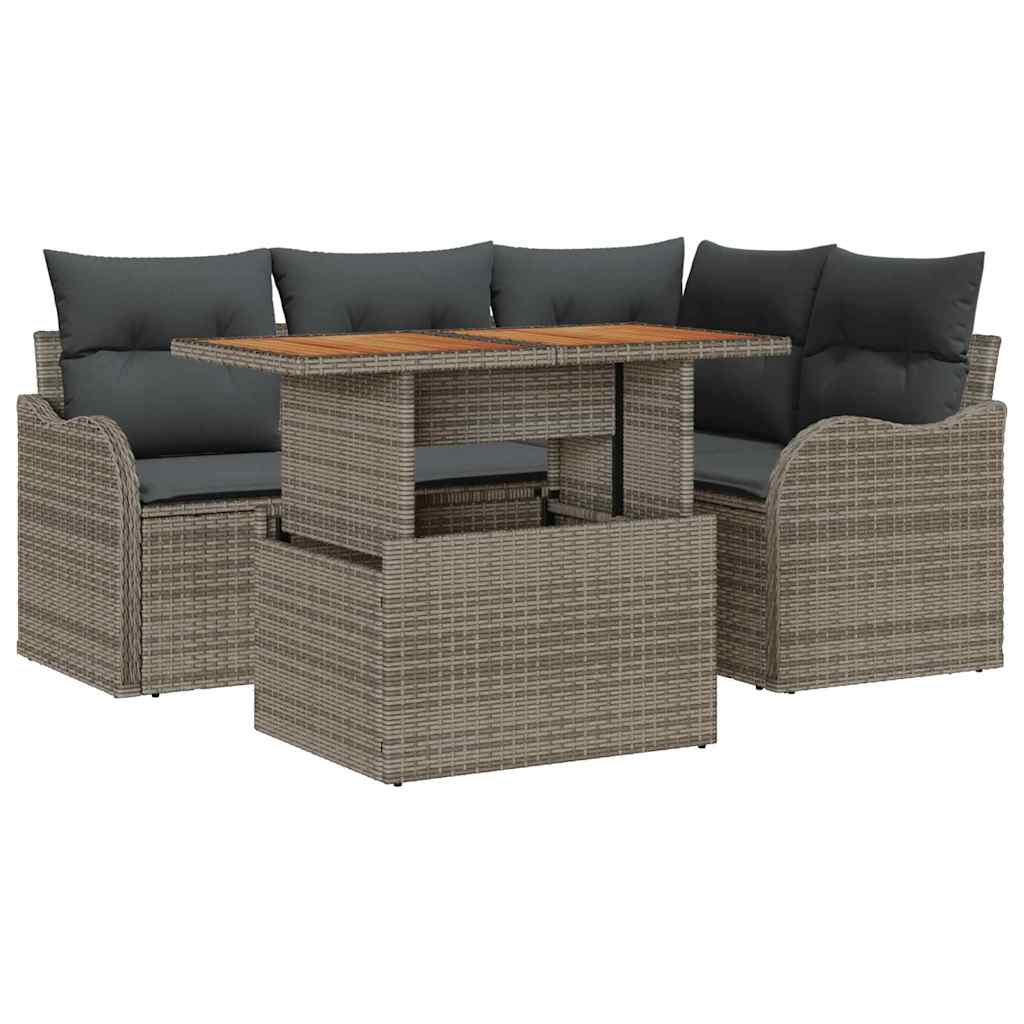Garten-Sofa-Set 5 Stk. Grau Poly Rattan