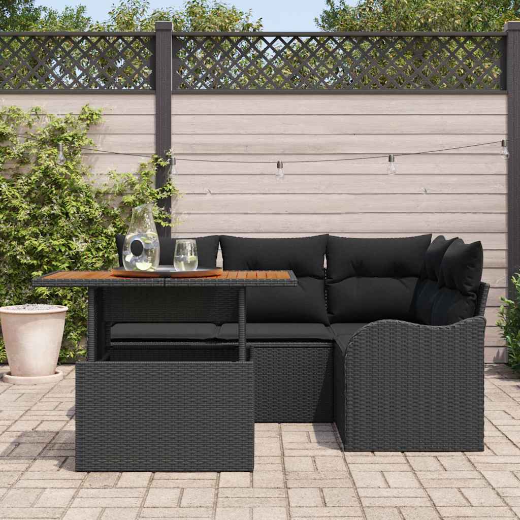 Garten-Sofa-Set 5 stk. Schwarz Poly Rattan