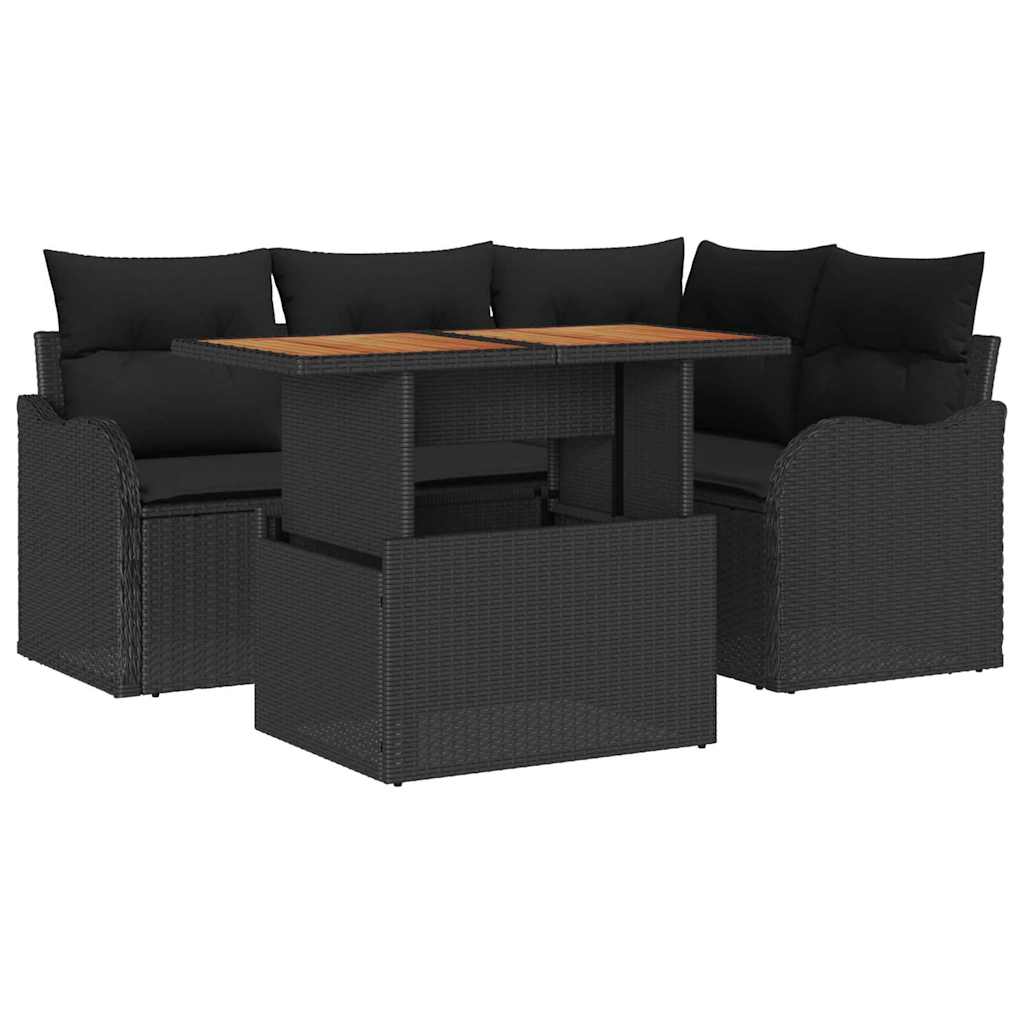 Garten-Sofa-Set 5 stk. Schwarz Poly Rattan