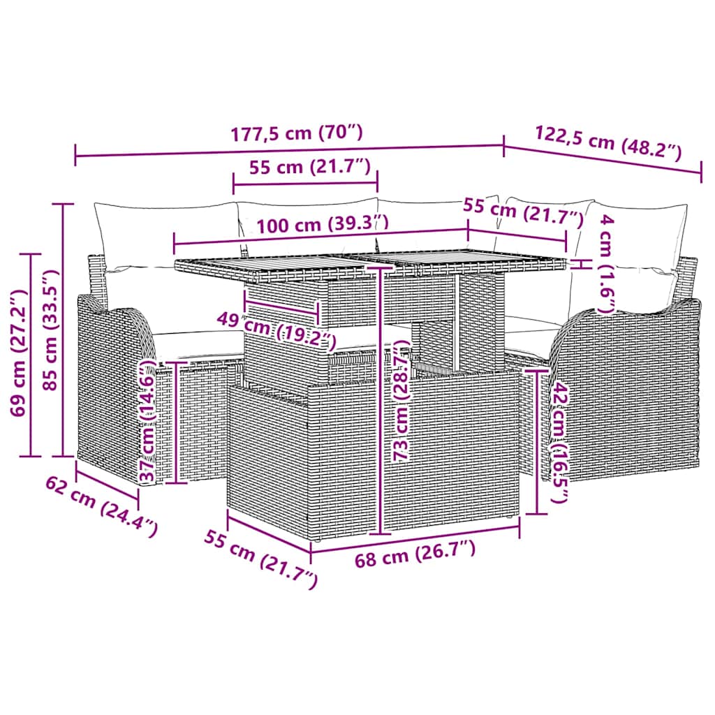 Garten-Sofa-Set 5 stk. Schwarz Poly Rattan