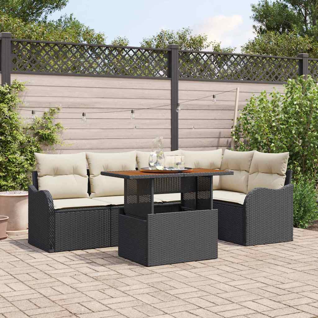 Garten-Sofa-Set 6 stk. Schwarz Poly Rattan