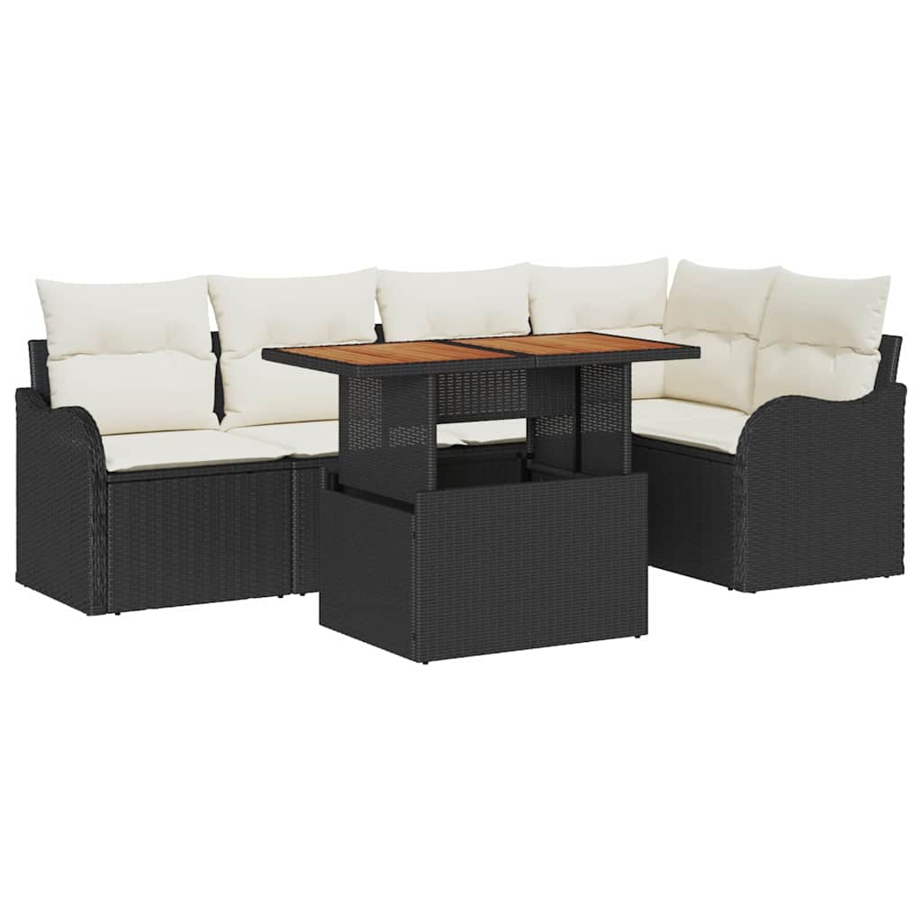 Garten-Sofa-Set 6 stk. Schwarz Poly Rattan