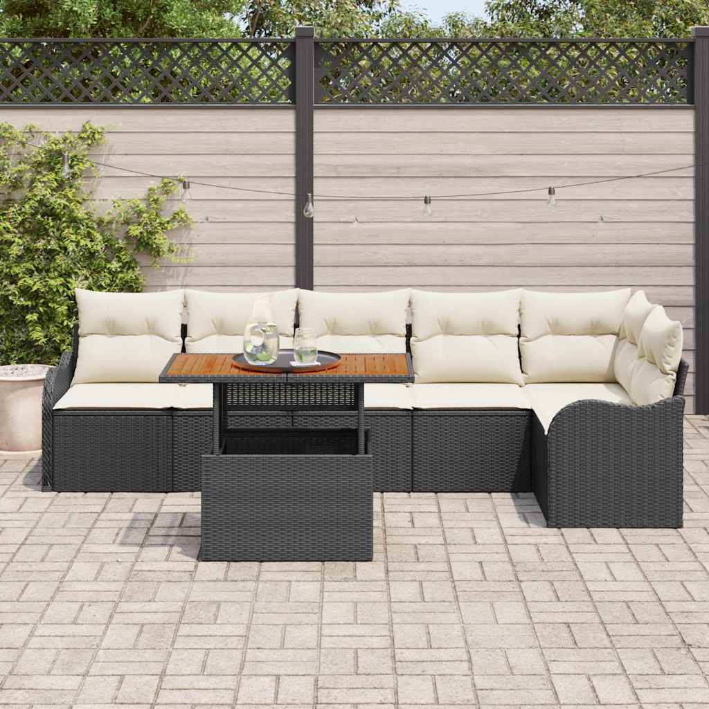 Garten-Sofa-Set 7 stk. Schwarz Poly Rattan