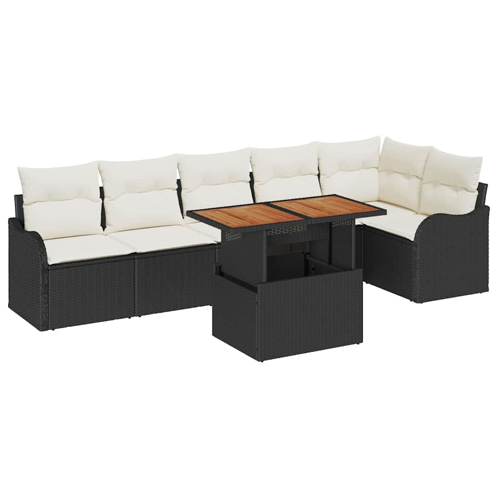 Garten-Sofa-Set 7 stk. Schwarz Poly Rattan