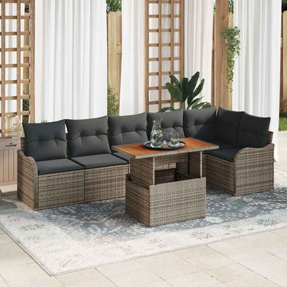 Garten-Sofa-Set 7 stk. Grau Poly Rattan