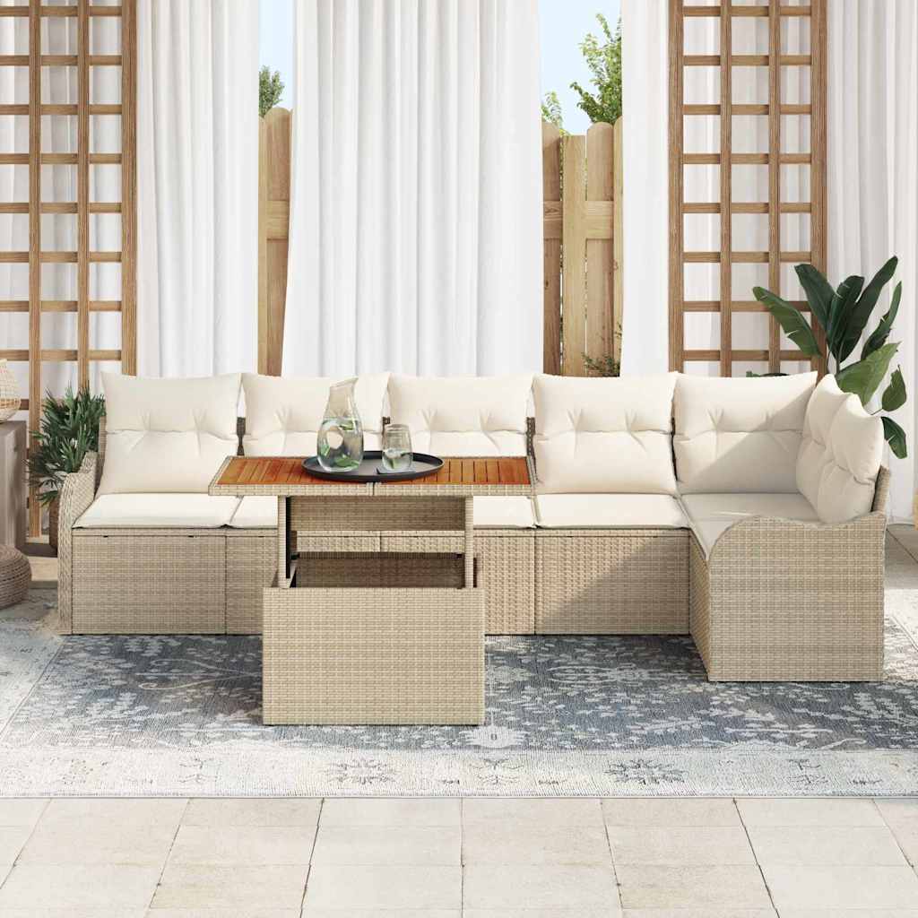 Garten-Sofa-Set 7 stk. Beige Poly Rattan