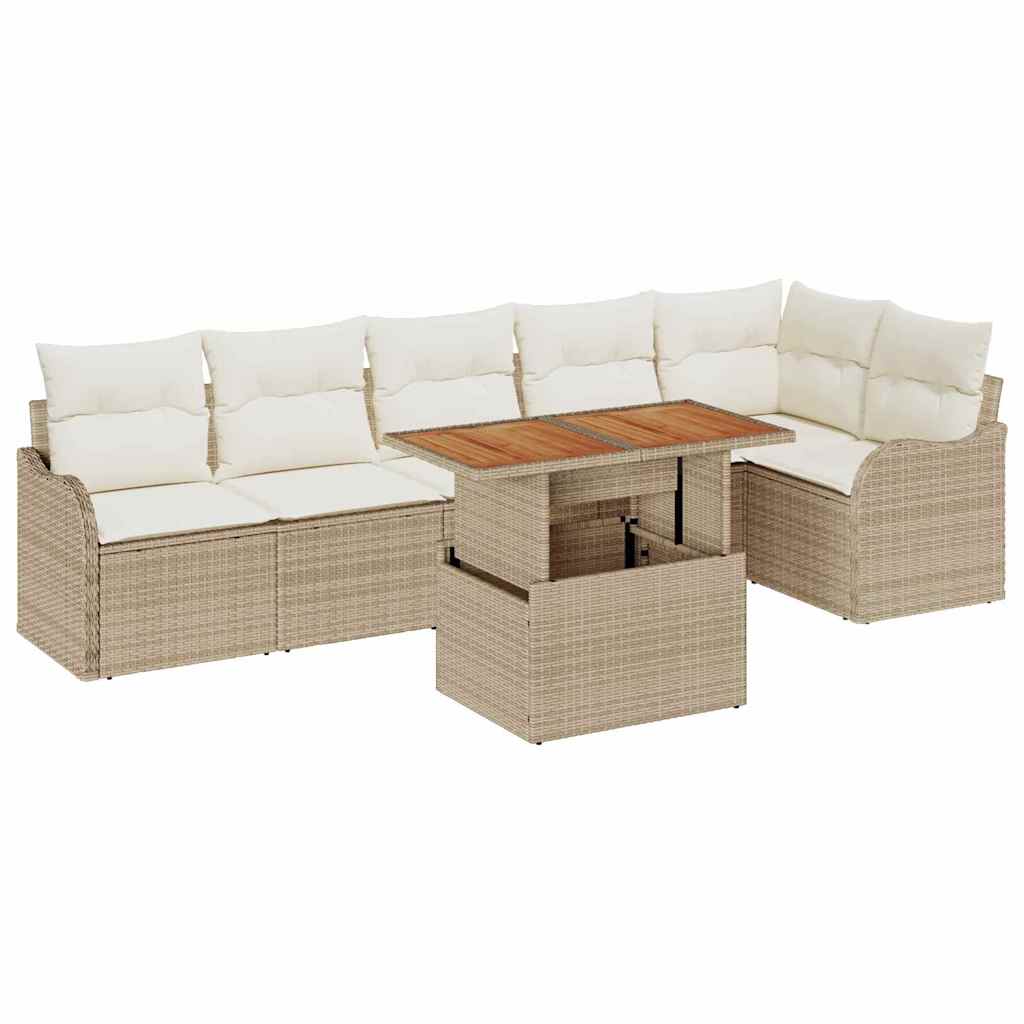 Garten-Sofa-Set 7 stk. Beige Poly Rattan