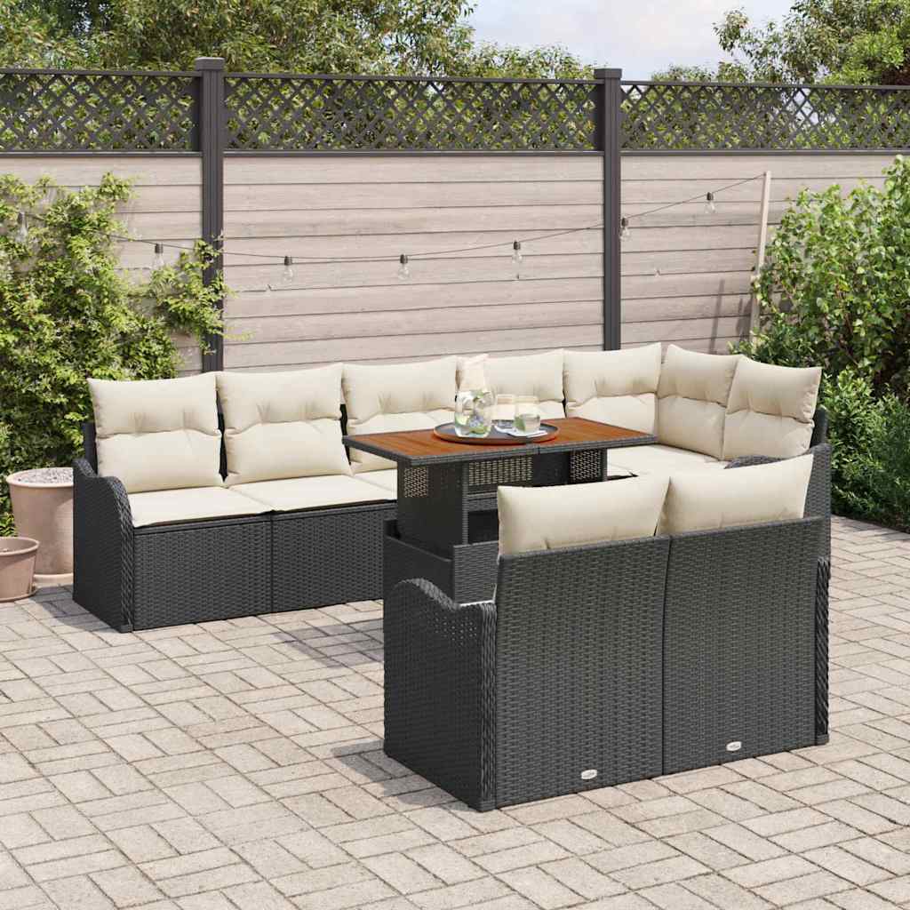 Garten-Sofa-Set 9 stk. Schwarz Poly Rattan