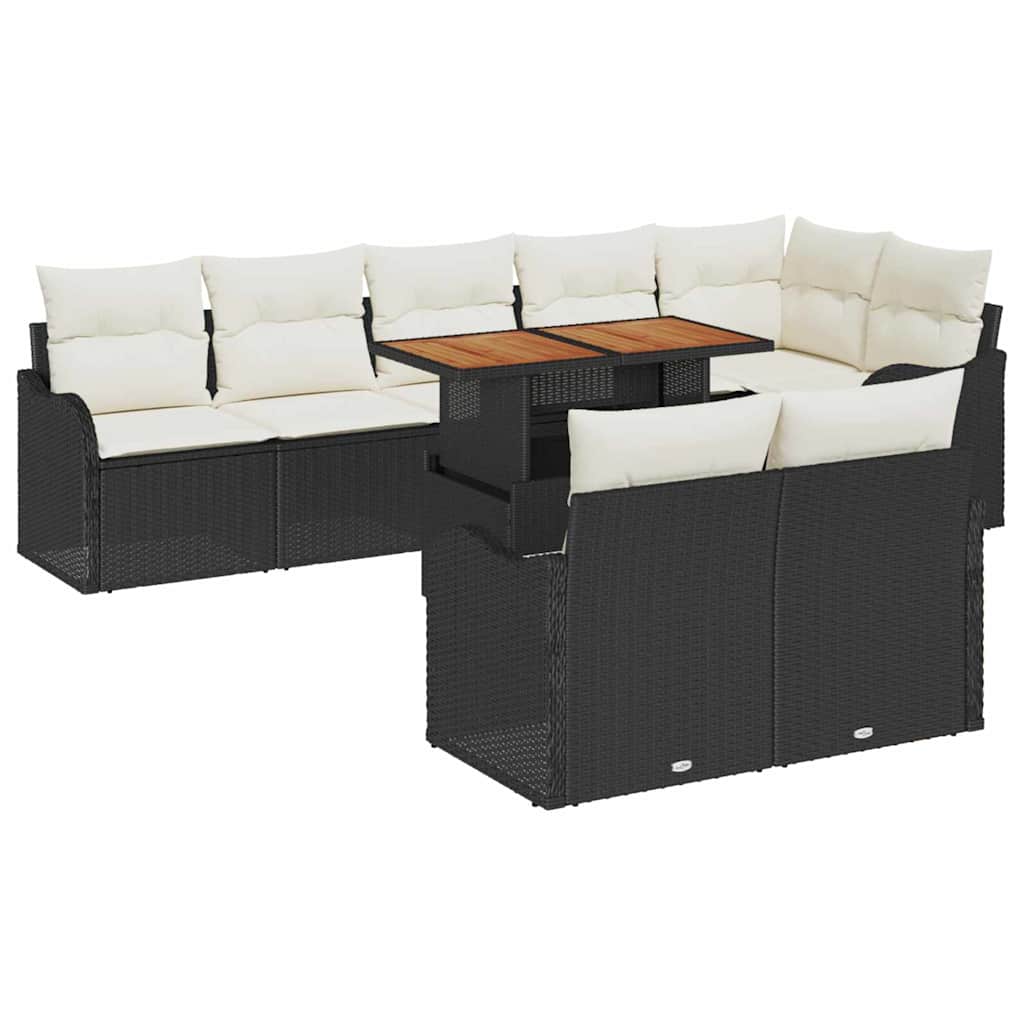 Garten-Sofa-Set 9 stk. Schwarz Poly Rattan