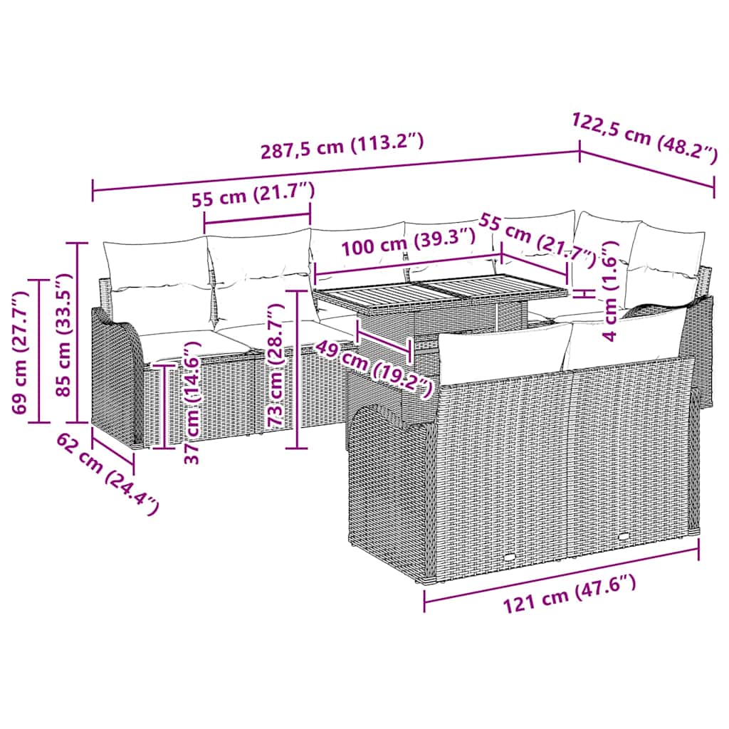 Garten-Sofa-Set 9 stk. Schwarz Poly Rattan