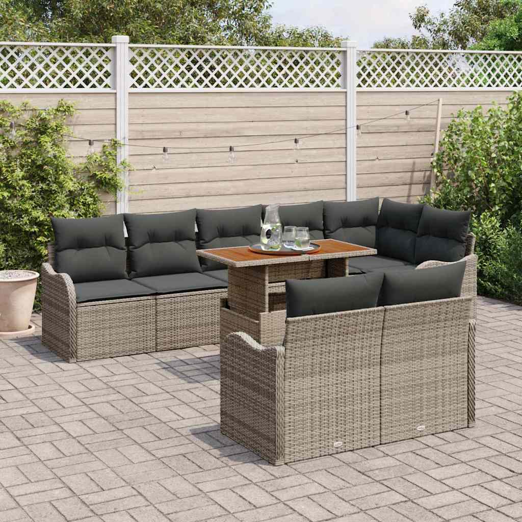 Garten-Sofa-Set mit Speicher 9 pcs Grau Poly Rattan