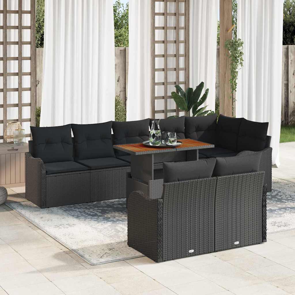 Garten-Sofa-Set 9 stk. Schwarz Poly Rattan