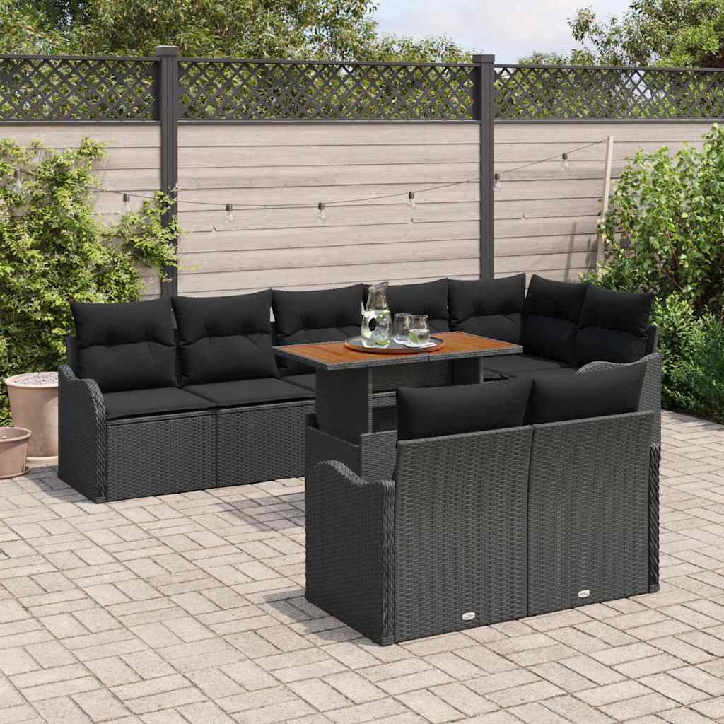 Garten-Sofa-Set 9 stk. Schwarz Poly Rattan