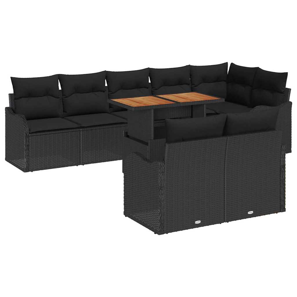 Garten-Sofa-Set 9 stk. Schwarz Poly Rattan