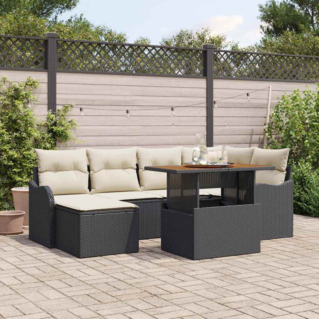 Garten-Sofa-Set 7 stk. Schwarz Poly Rattan