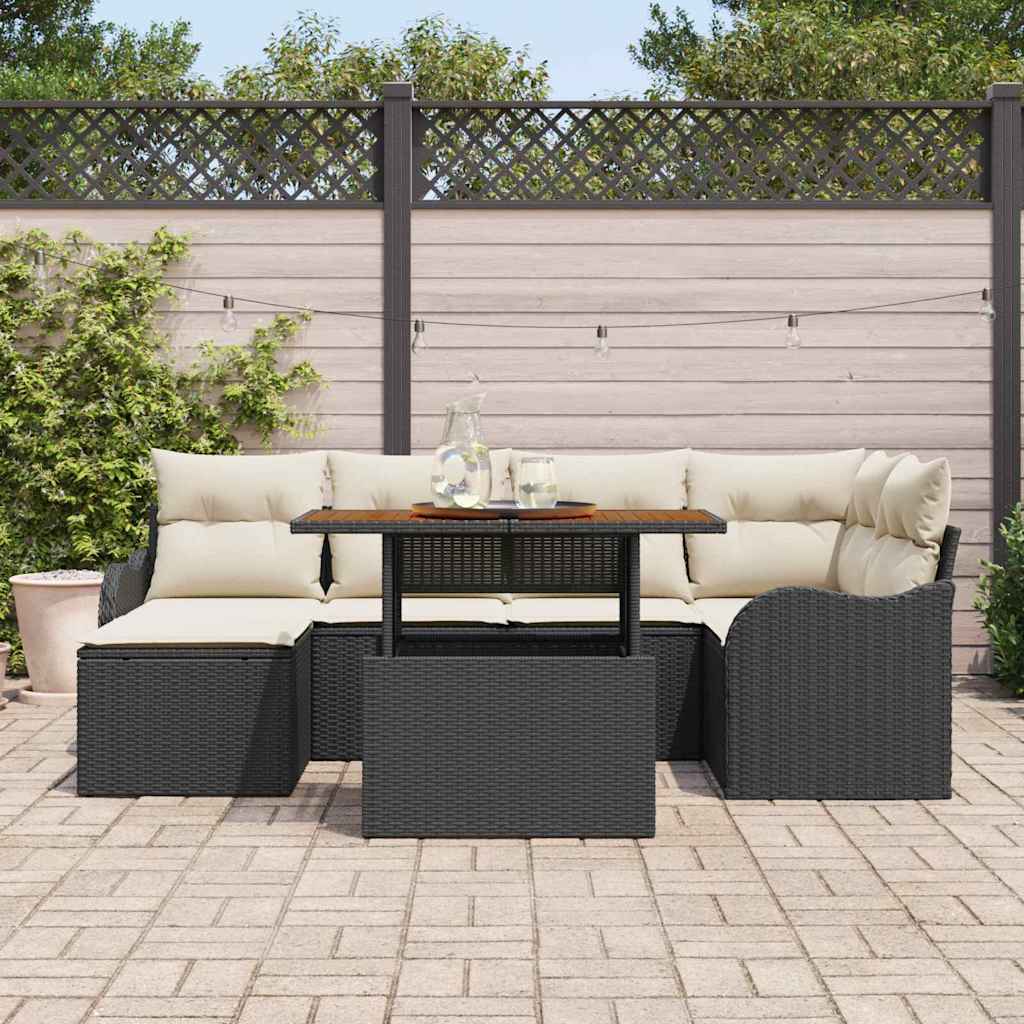 Garten-Sofa-Set 7 stk. Schwarz Poly Rattan