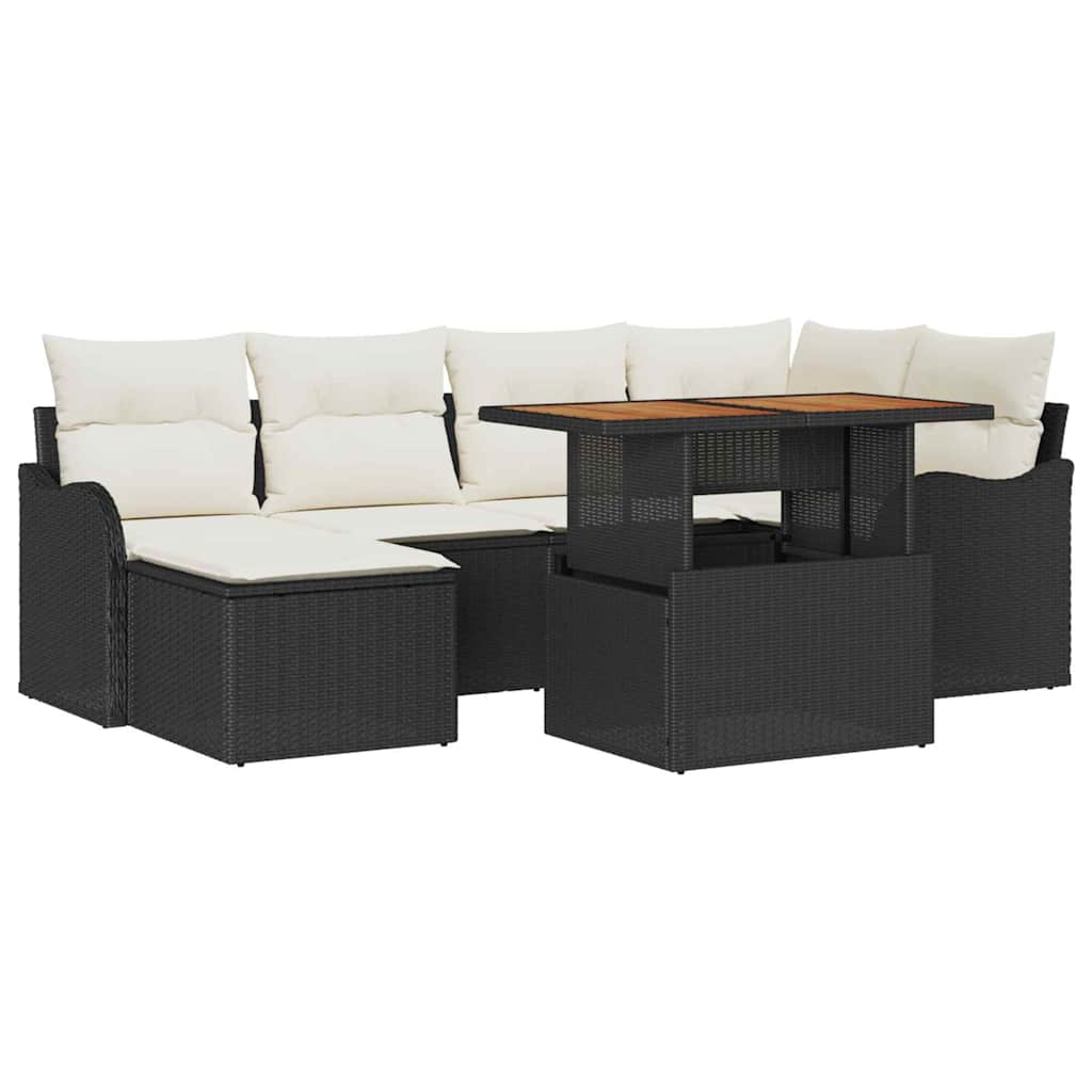 Garten-Sofa-Set 7 stk. Schwarz Poly Rattan