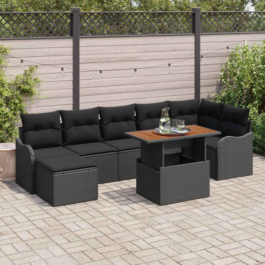 Garten-Sofa-Set 8 stk. Schwarz Poly Rattan