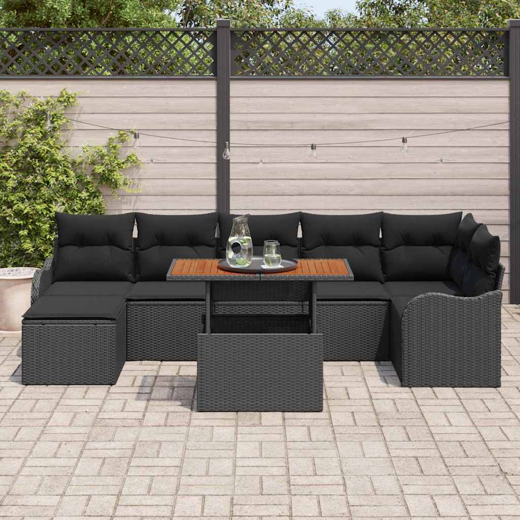 Garten-Sofa-Set 8 stk. Schwarz Poly Rattan