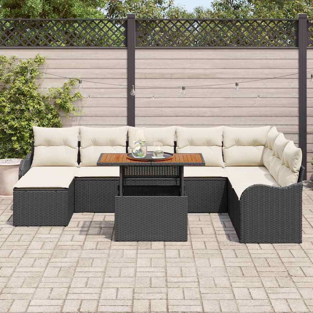 Garten-Sofa-Set 9 stk. Schwarz Poly Rattan