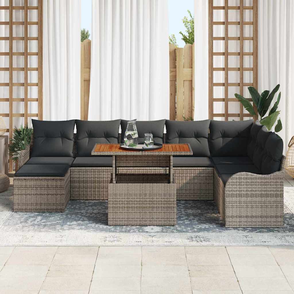 Garten-Sofa-Set mit Speicher 9 pcs Grau Poly Rattan