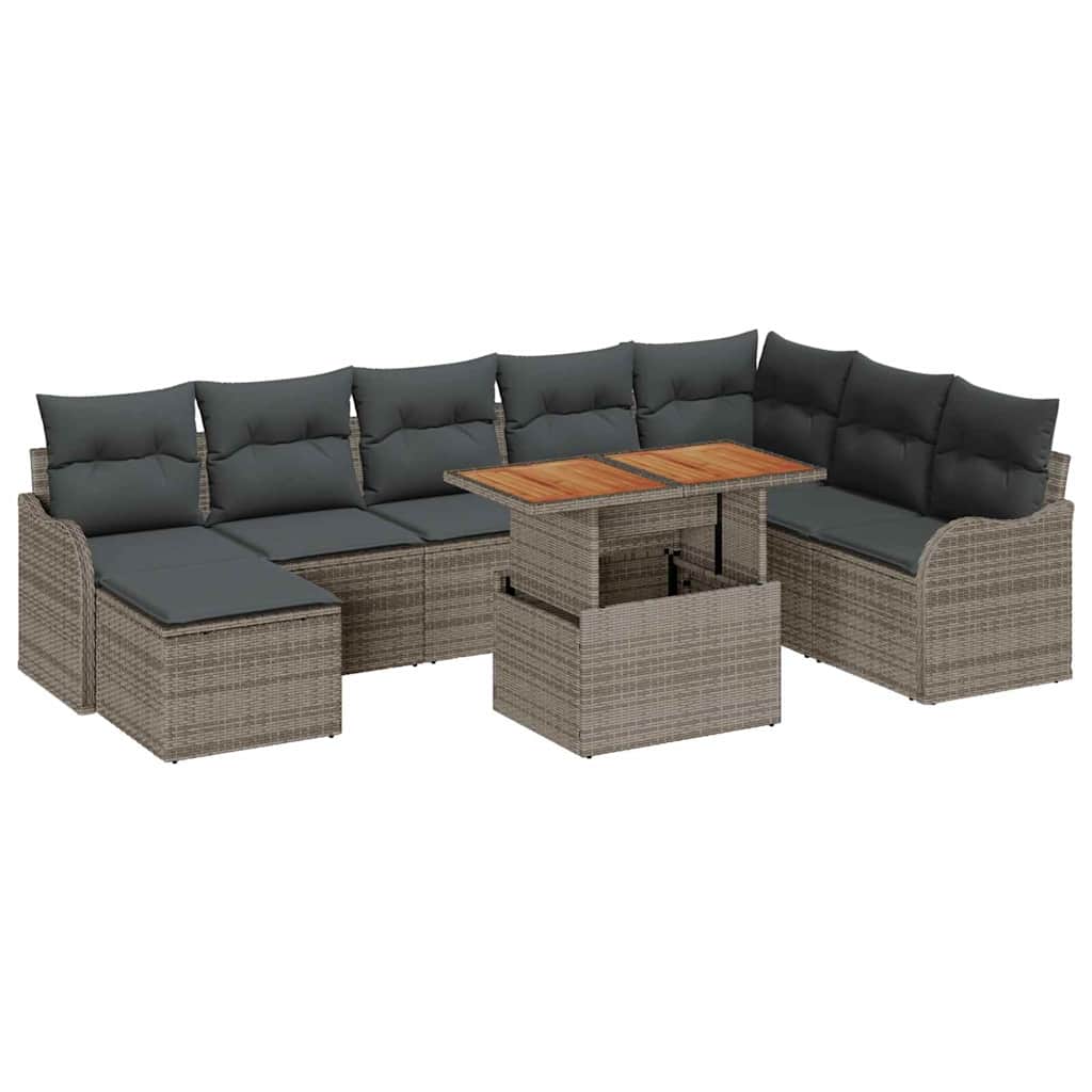 Garten-Sofa-Set mit Speicher 9 pcs Grau Poly Rattan