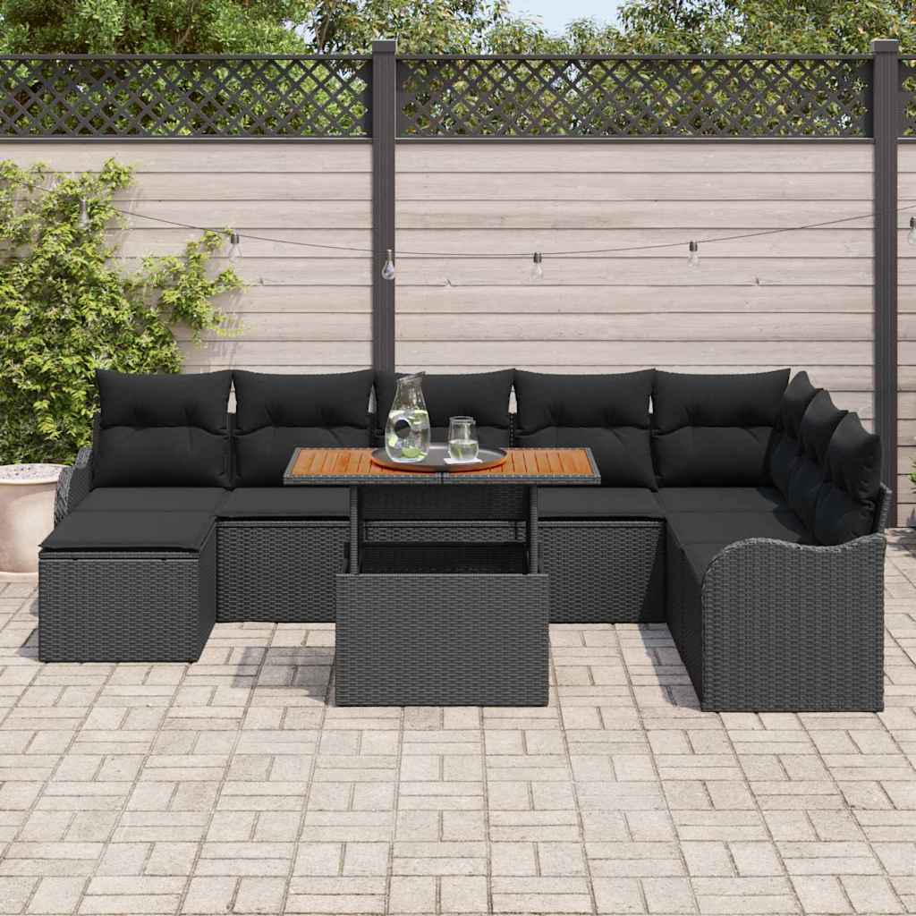Garten-Sofa-Set 9 stk. Schwarz Poly Rattan