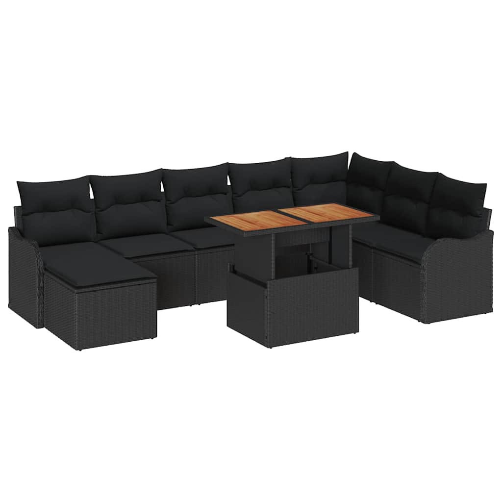 Garten-Sofa-Set 9 stk. Schwarz Poly Rattan