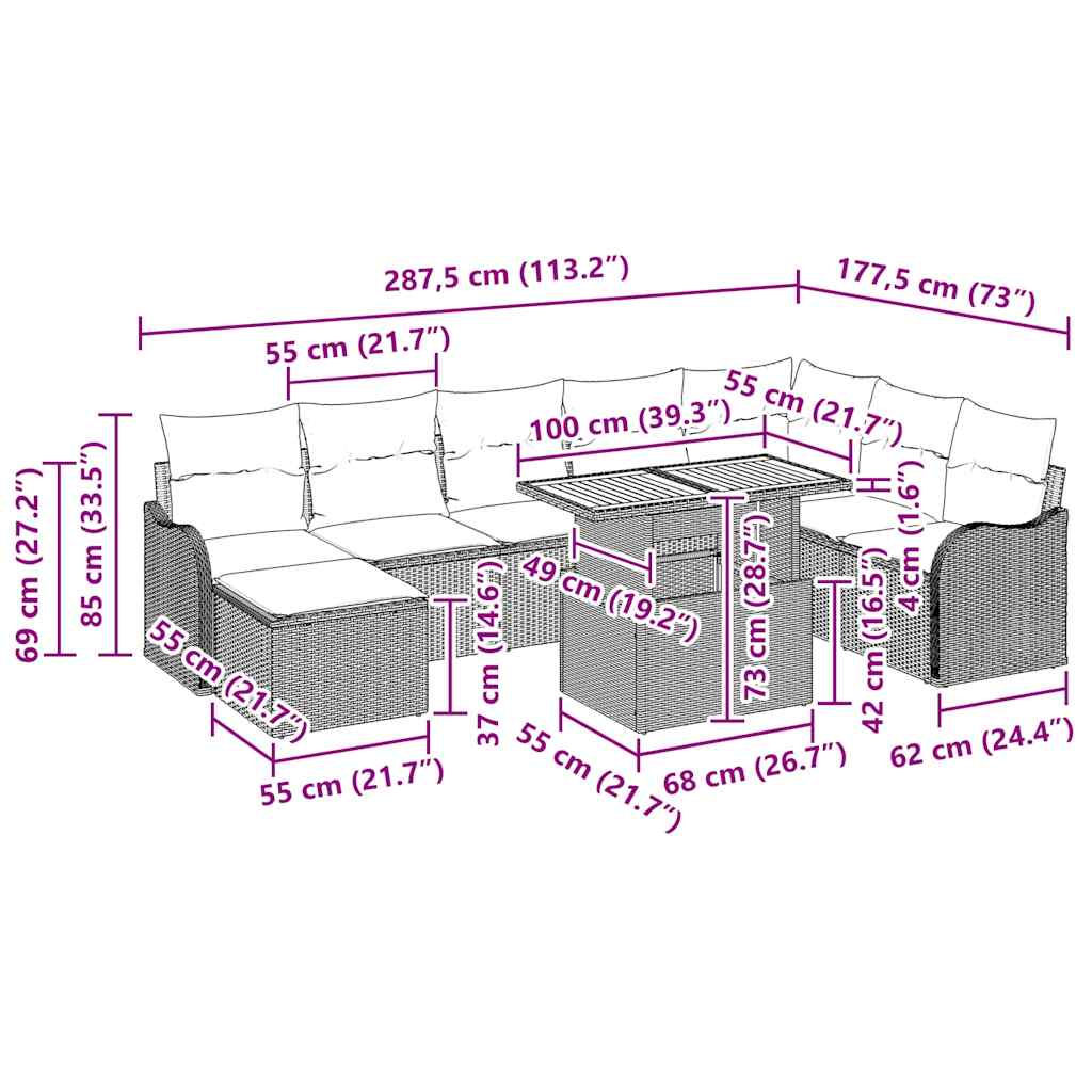 Garten-Sofa-Set 9 stk. Schwarz Poly Rattan