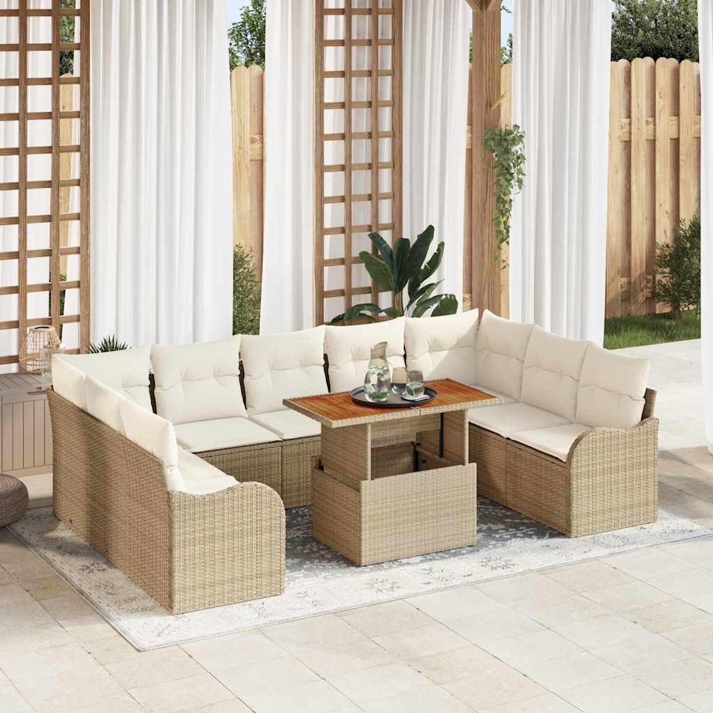 Garten-Sofa-Set 10 stk. Beige Poly Rattan