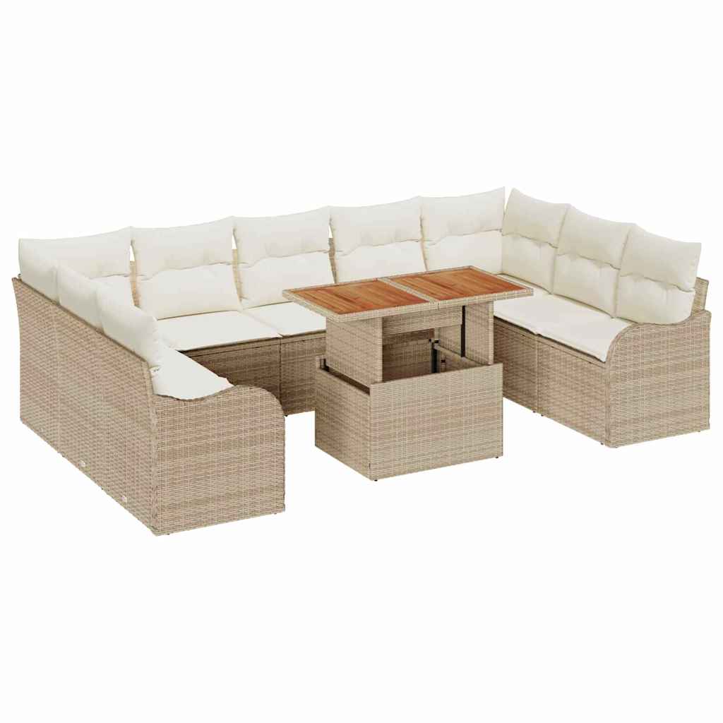 Garten-Sofa-Set 10 stk. Beige Poly Rattan