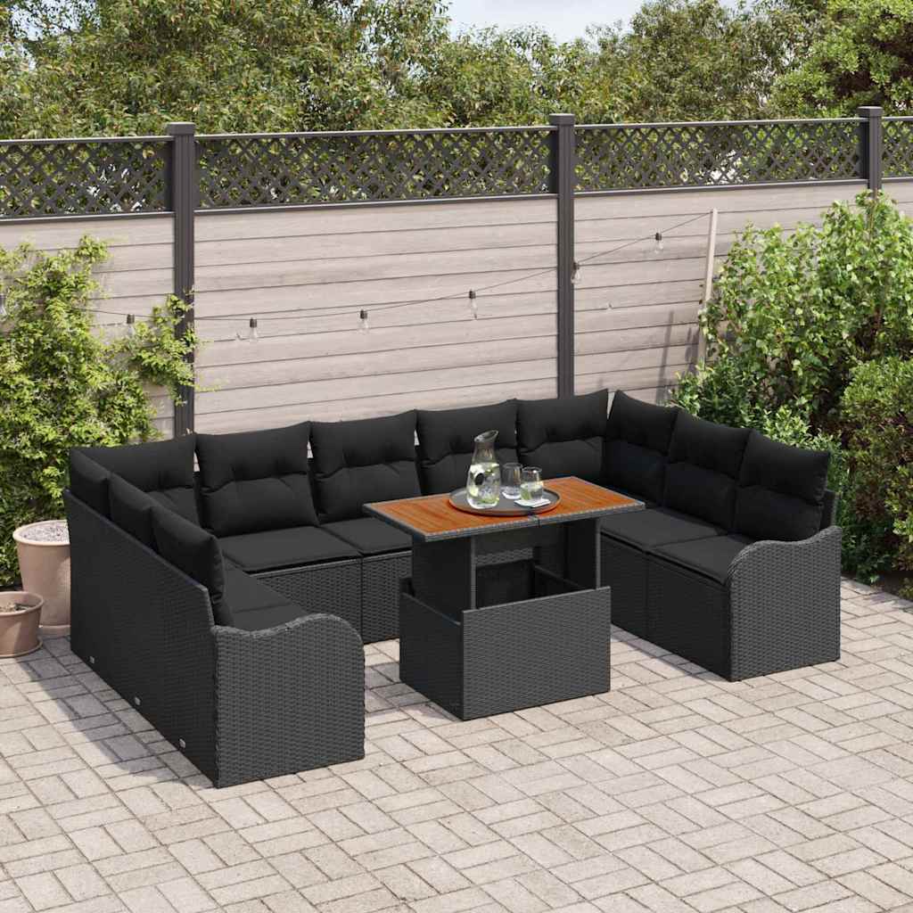 Garten-Sofa-Set 10 stk. Schwarz Poly Rattan