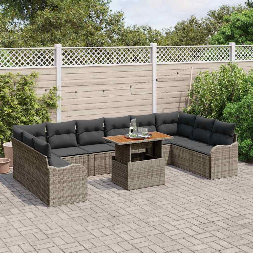 Garten-Sofa-Set 11 stk. Grau Poly Rattan