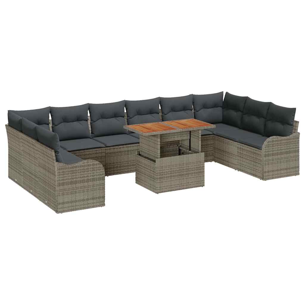 Garten-Sofa-Set 11 stk. Grau Poly Rattan