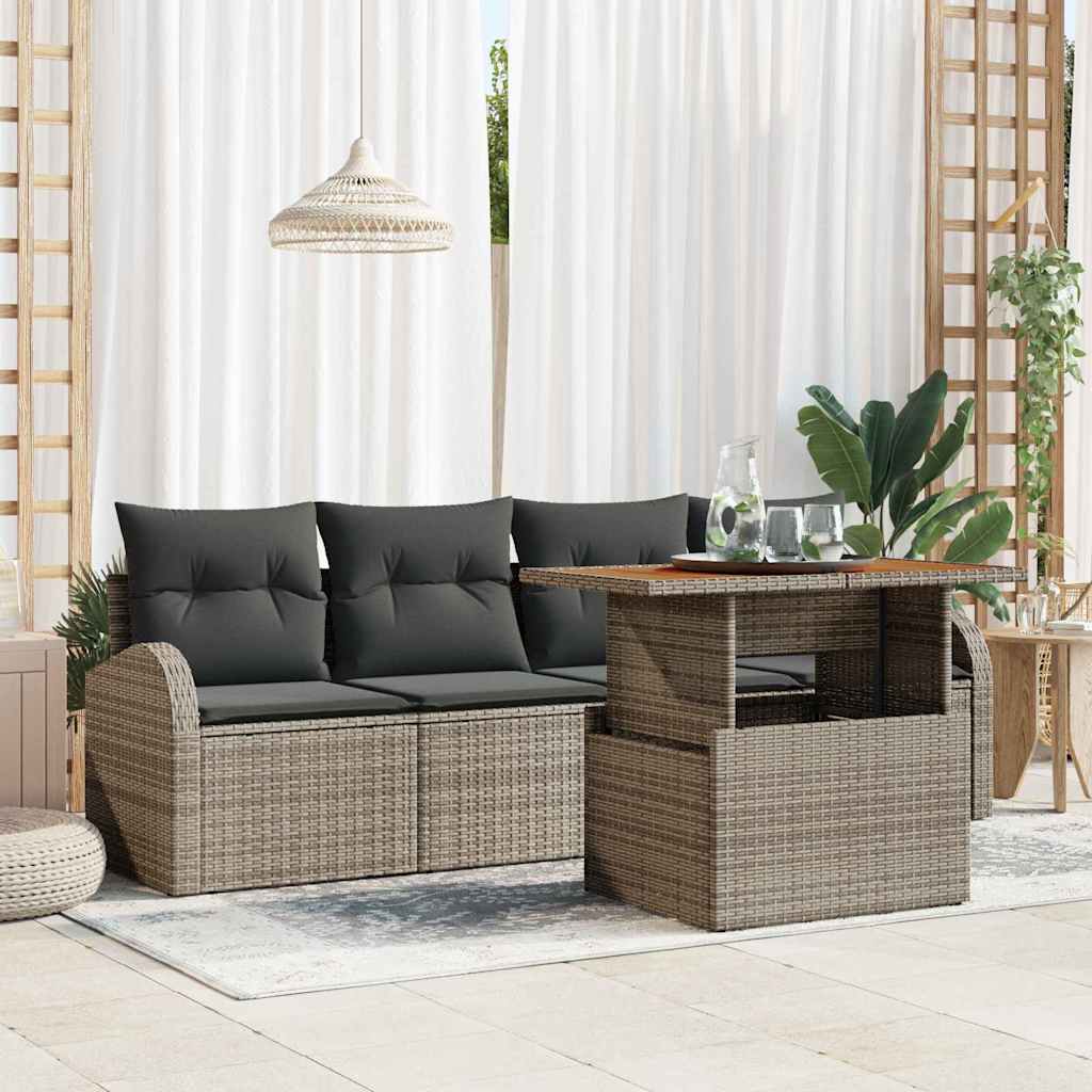 Garten-Sofa-Set 5 stk. Grau Poly Rattan