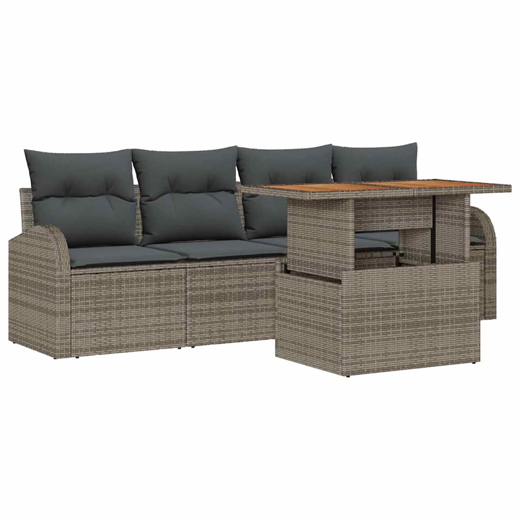 Garten-Sofa-Set 5 stk. Grau Poly Rattan