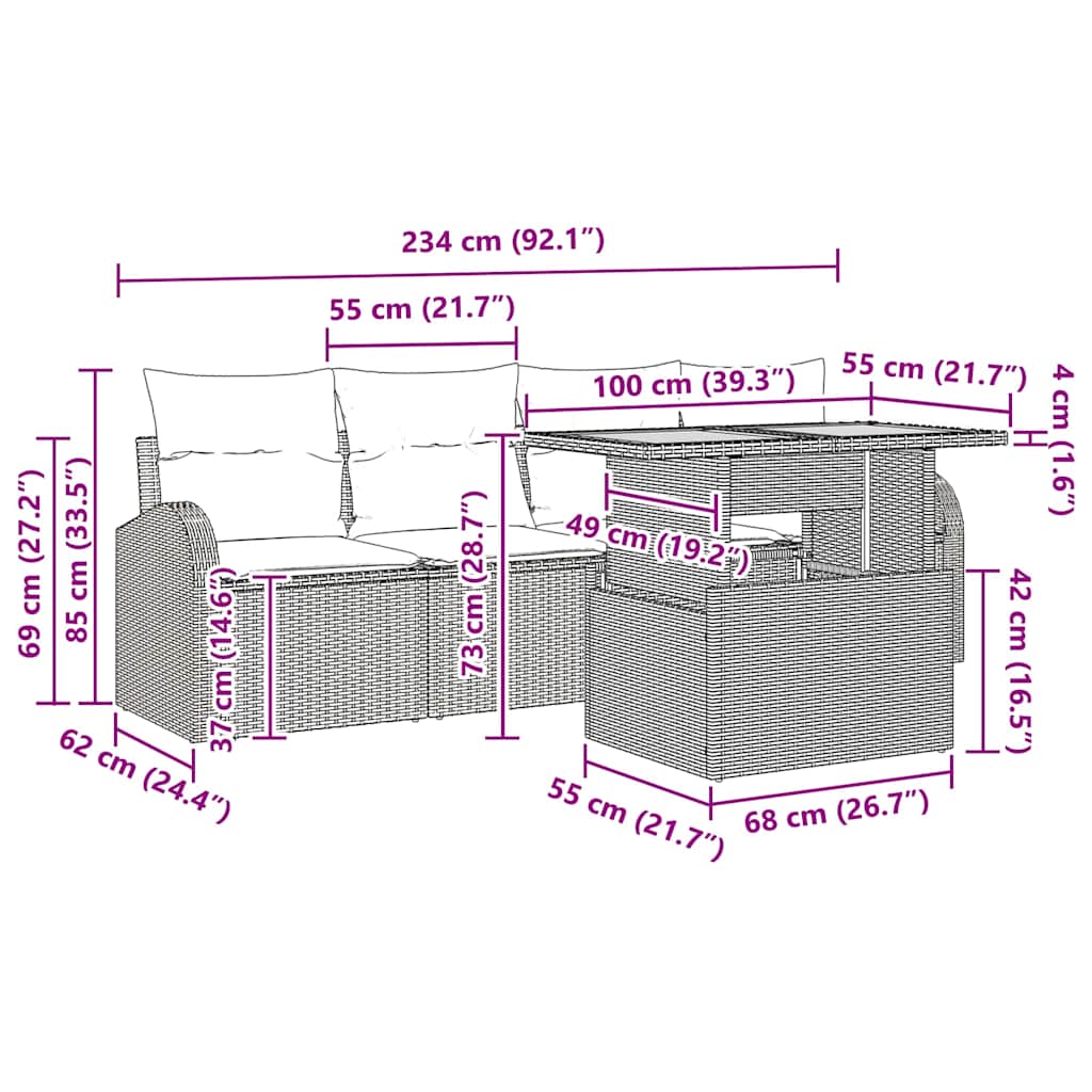 Garten-Sofa-Set 5 stk. Beige Poly Rattan