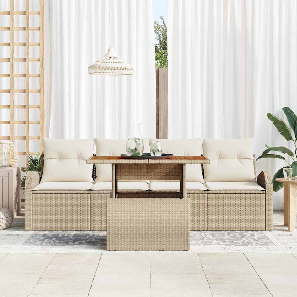 Garten-Sofa-Set 5 stk. Beige Poly Rattan