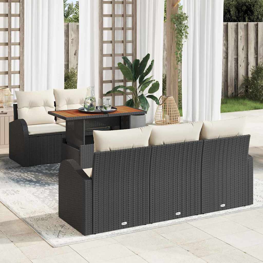 Garten-Sofa-Set 6 stk. Schwarz Poly Rattan