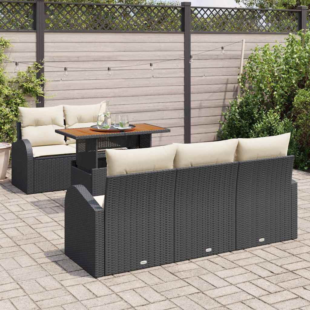 Garten-Sofa-Set 6 stk. Schwarz Poly Rattan