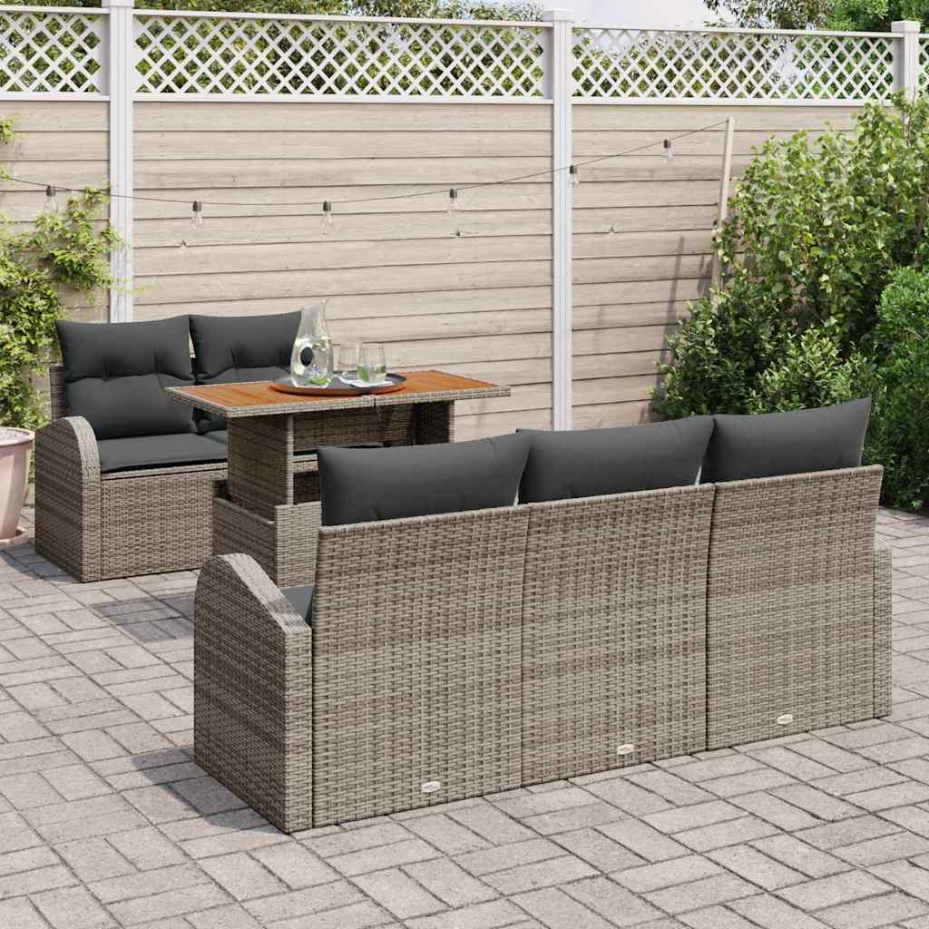 Garten-Sofa-Set 6 Stk. Grau Poly Rattan