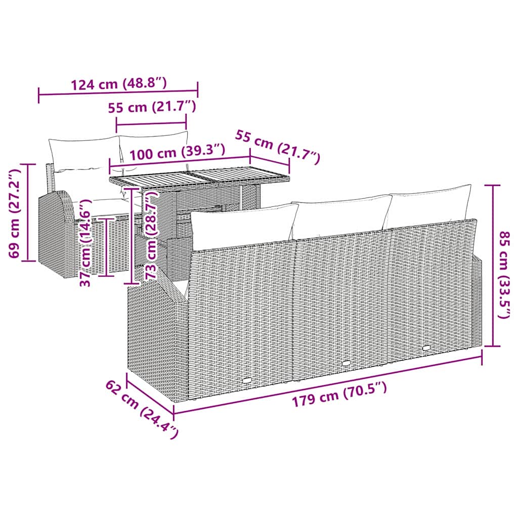Garten-Sofa-Set 6 stk. Beige Poly Rattan