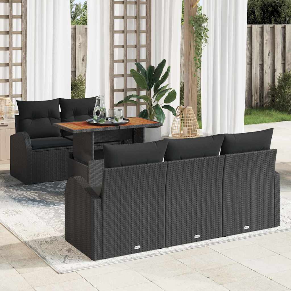 Garten-Sofa-Set 6 stk. Schwarz Poly Rattan