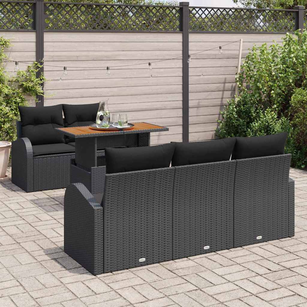 Garten-Sofa-Set 6 stk. Schwarz Poly Rattan