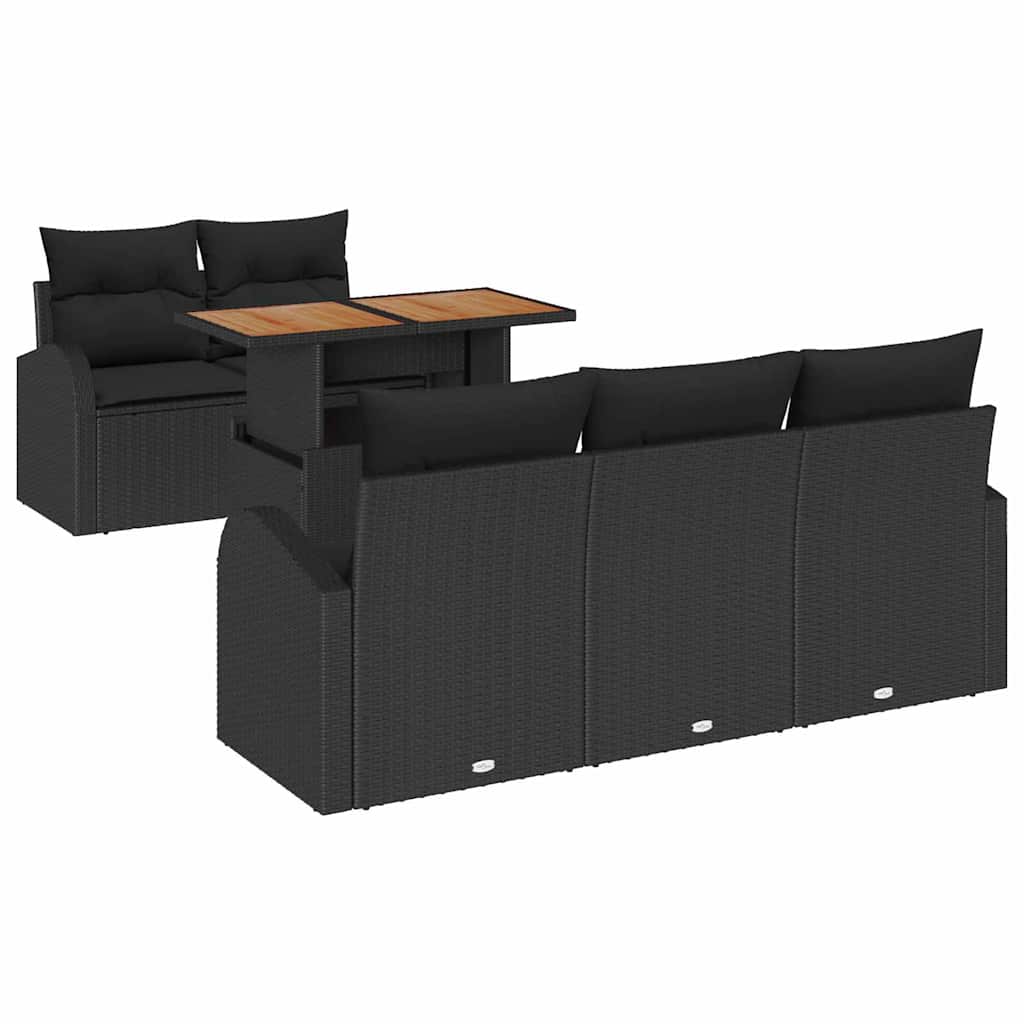Garten-Sofa-Set 6 stk. Schwarz Poly Rattan