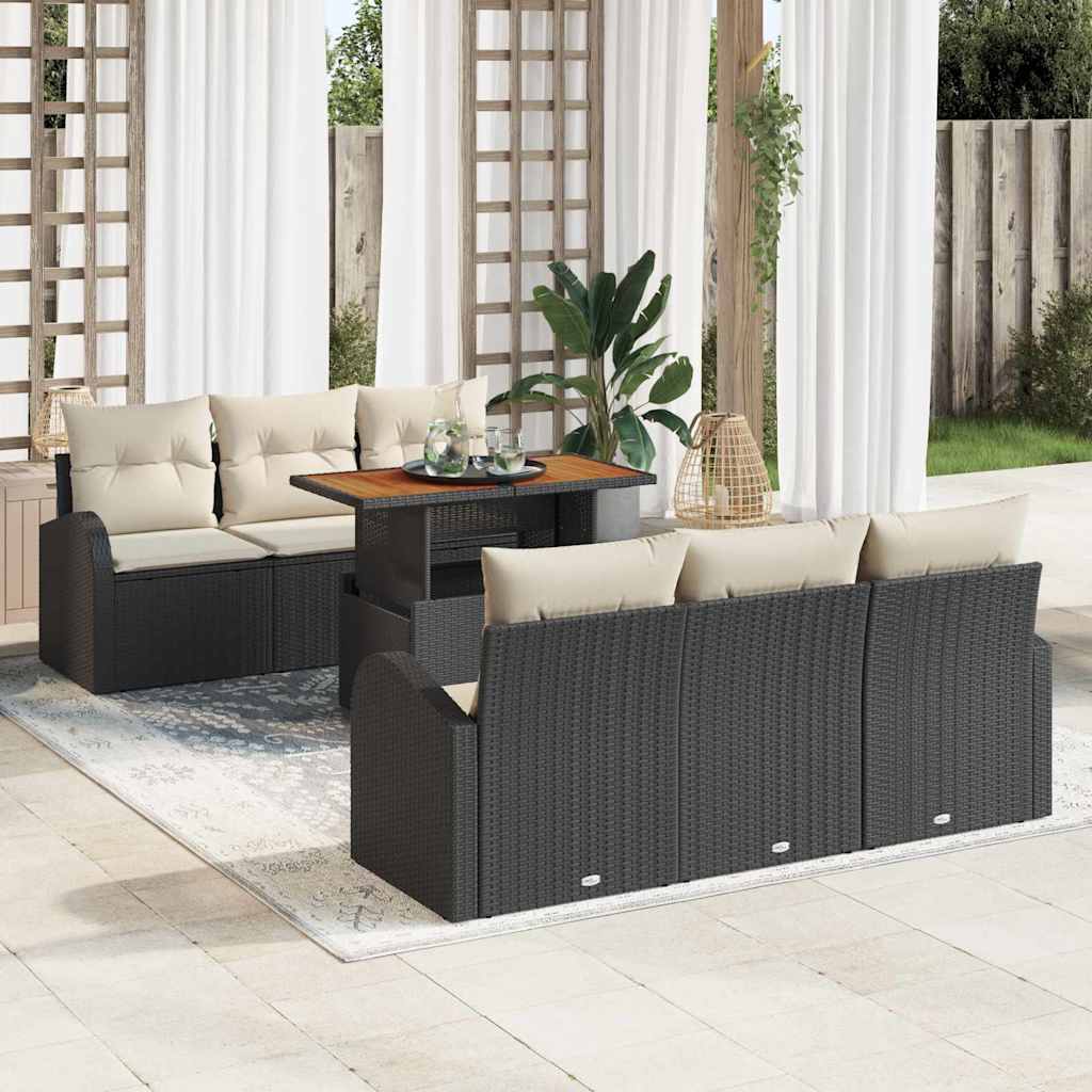 Garten-Sofa-Set 7 stk. Schwarz Poly Rattan